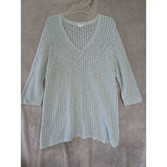 J. Jill Sweaters - J Jill Sweater Open Knit Aqua 3/4 Sleeve Coastal Casual Beachy Textured Crochet